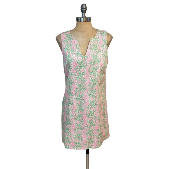 C&C California Sleeveless Pink & Green Palm Print Shift Dress size 12 - Picture 2 of 6
